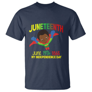 Happy Juneteenth Is My Independence Day T Shirt Super Hero Black Boy TS01 Navy Printyourwear