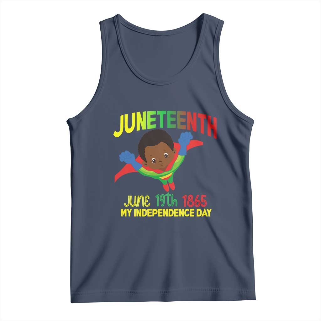 Juneteenth Is My Independence Day Tank Top Super Hero Black Boy TS01 Navy Print Your Wear