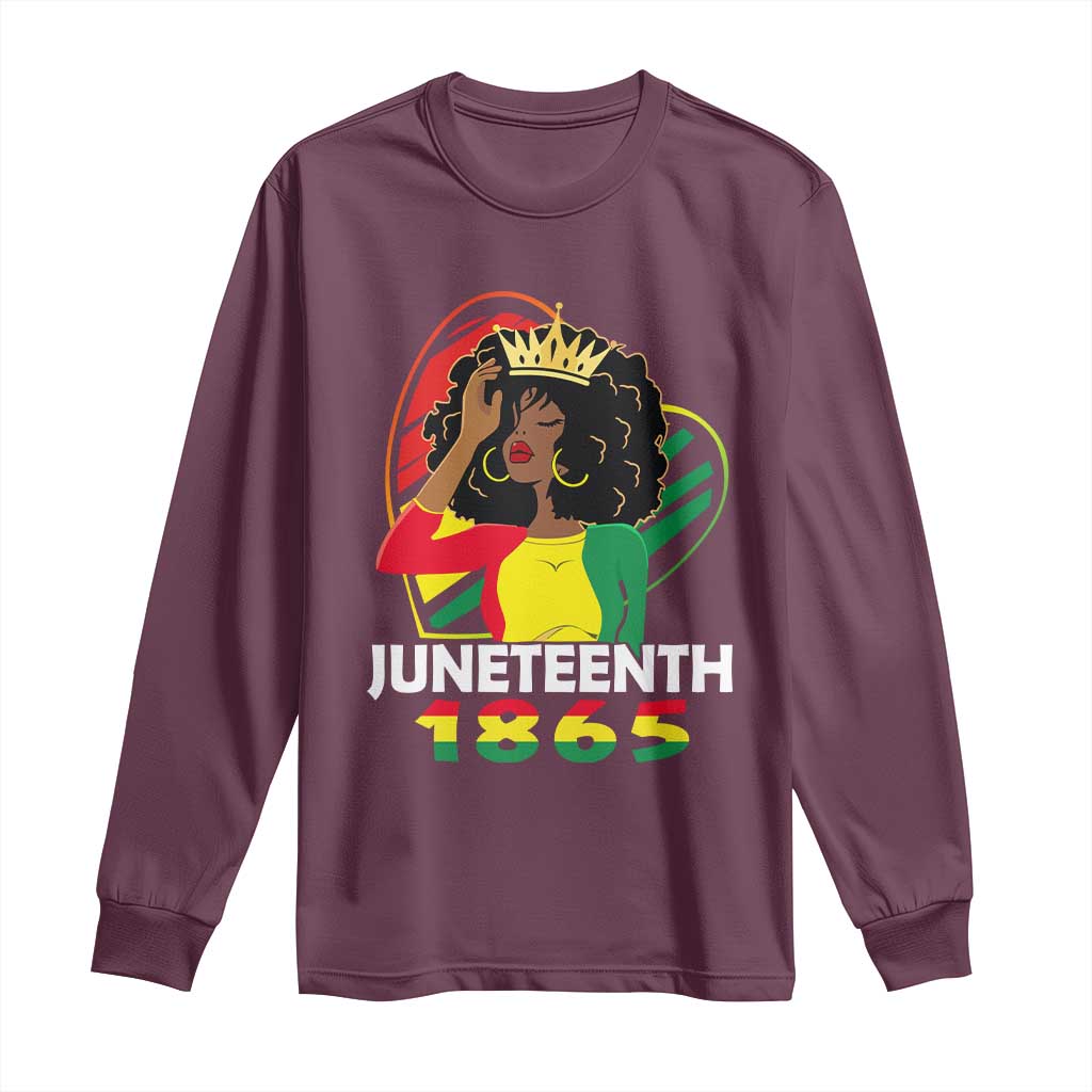 Queen Afro Long Sleeve Shirt Juneteenth 1865 TS01 Maroon Print Your Wear