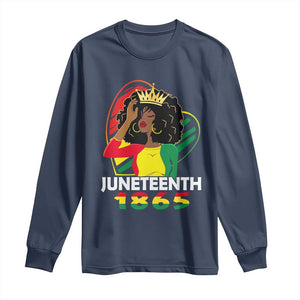 Queen Afro Long Sleeve Shirt Juneteenth 1865 TS01 Navy Print Your Wear