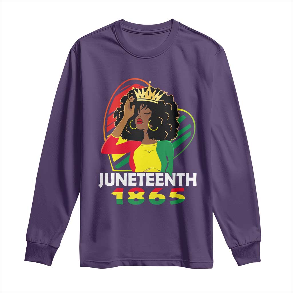 Queen Afro Long Sleeve Shirt Juneteenth 1865 TS01 Purple Print Your Wear