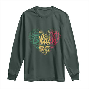 Black Awesome Strong Inspirational Long Sleeve Shirt African American Pride Juneteenth BHM TS01 Dark Forest Green Print Your Wear