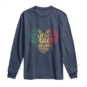 Black Awesome Strong Inspirational Long Sleeve Shirt African American Pride Juneteenth BHM TS01 Navy Print Your Wear