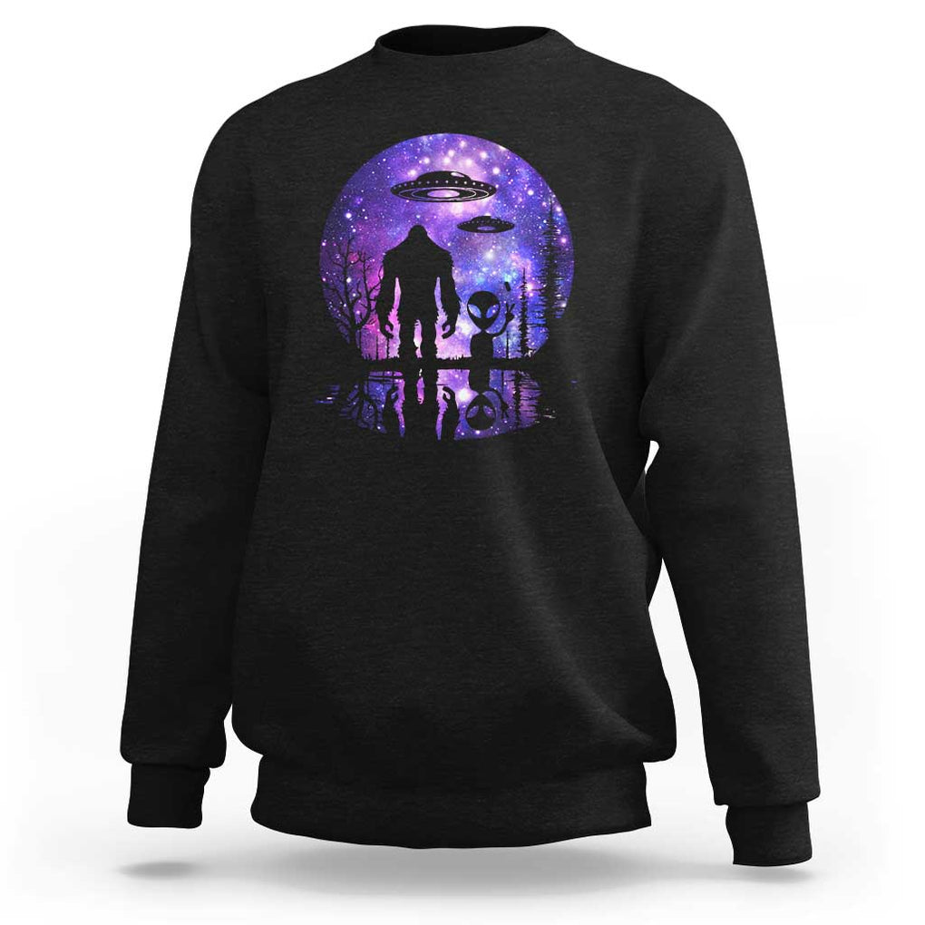 Alien And Bigfoot Full Moon Sasquatch UFO Sweatshirt TS01 Black Print Your Wear