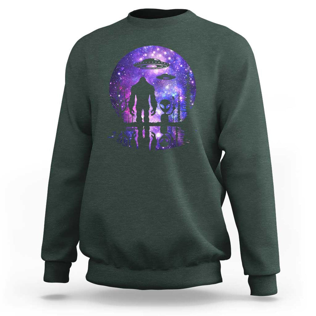 Alien And Bigfoot Full Moon Sasquatch UFO Sweatshirt TS01 Dark Forest Green Print Your Wear