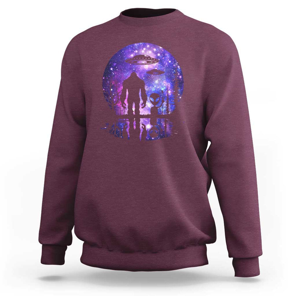 Alien And Bigfoot Full Moon Sasquatch UFO Sweatshirt TS01 Maroon Print Your Wear