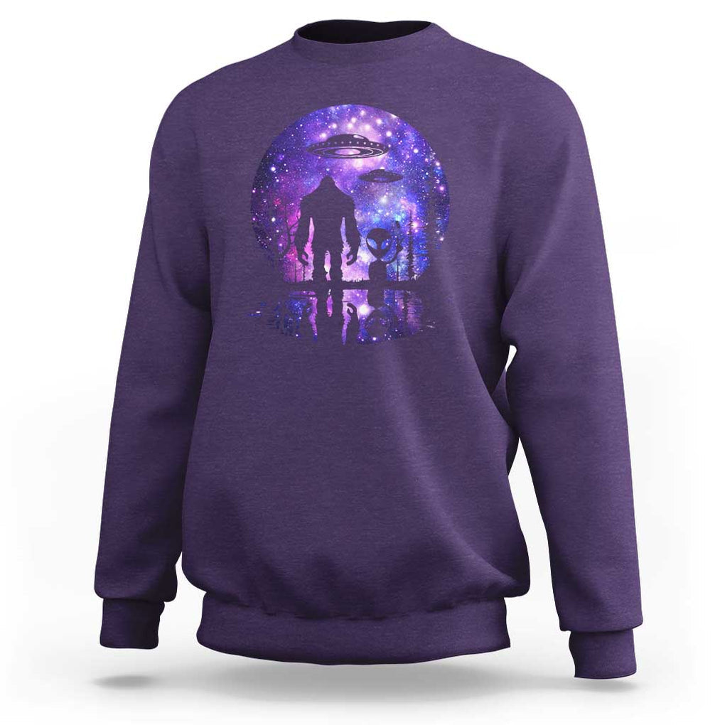 Alien And Bigfoot Full Moon Sasquatch UFO Sweatshirt TS01 Purple Print Your Wear