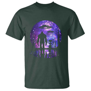 Alien And Bigfoot Full Moon Sasquatch UFO T Shirt TS01 Dark Forest Green Print Your Wear