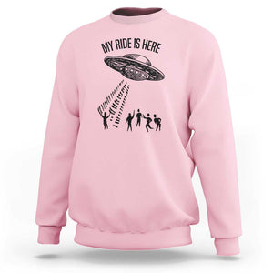 My Ride Alien Flying Saucer UFO Abduction Sweatshirt TS01 Light Pink Print Your Wear