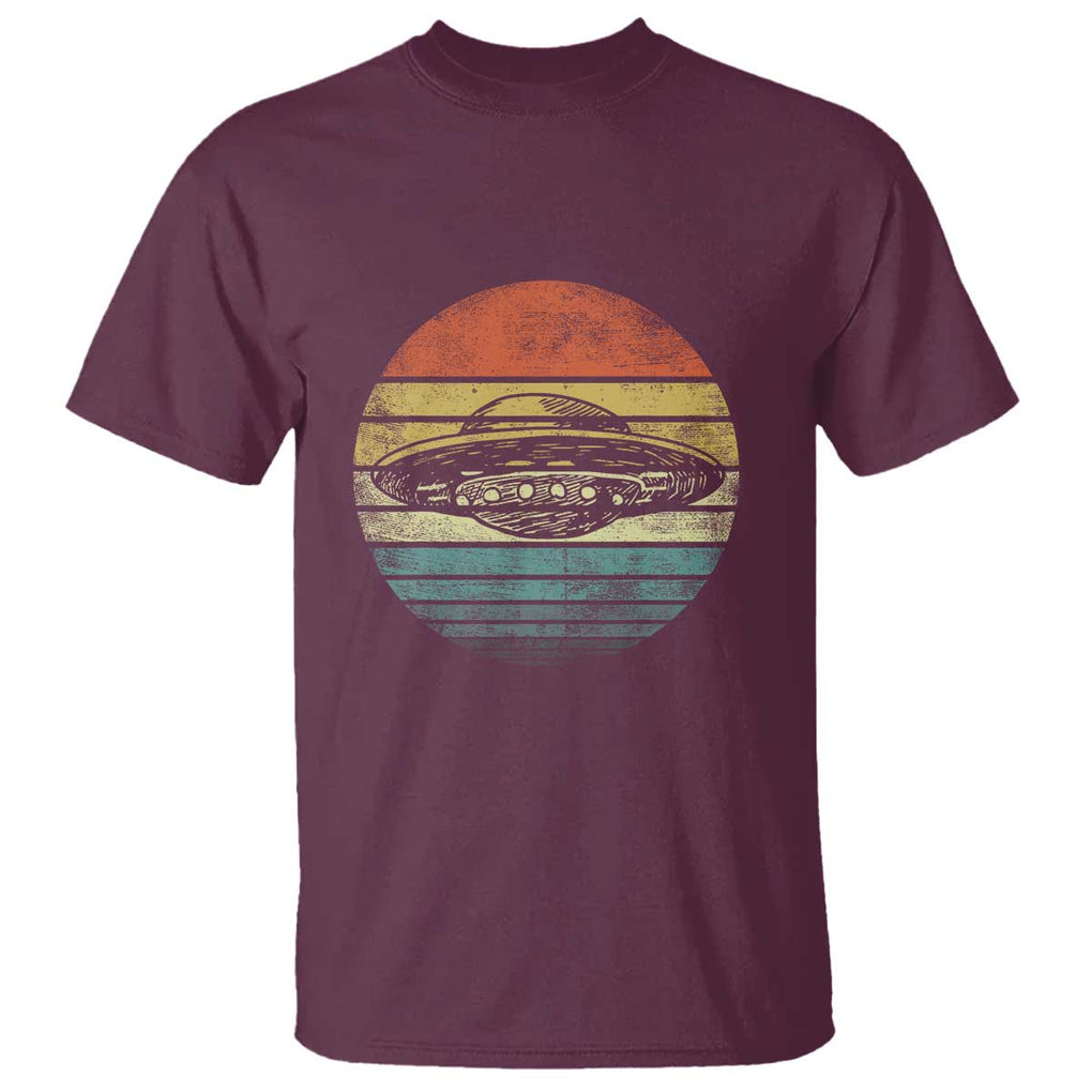 UFO Gifts Retro Sunset Funny Alien UFO Hunter Silhouette T Shirt TS01 Maroon Print Your Wear