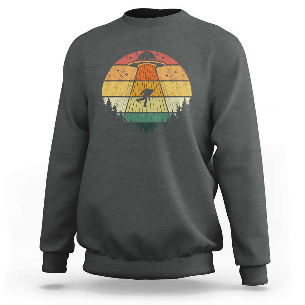 Retro Vintage Bigfoot UFO Abduction Funny Sasquatch Aliens Sweatshirt TS01 Dark Heather Print Your Wear
