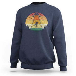 Retro Vintage Bigfoot UFO Abduction Funny Sasquatch Aliens Sweatshirt TS01 Navy Print Your Wear