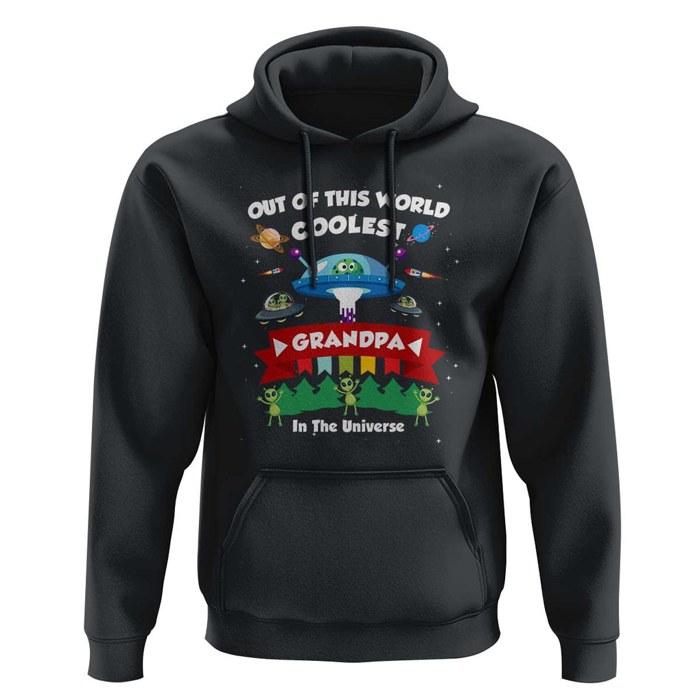 Mens Coolest Grandpa Father's Day Outer Space UFO Spaceship Alien Hoodie TS01 Black Print Your Wear