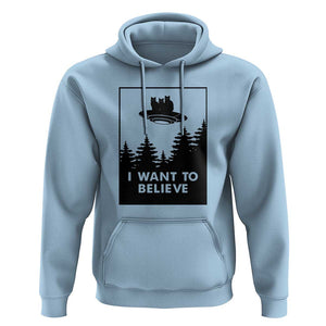 I want to Believe Funny Cat UFO Alien Space Hoodie TS01 Light Blue Print Your Wear