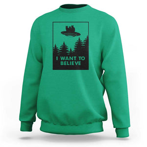 I want to Believe Funny Cat UFO Alien Space Sweatshirt TS01 Irish Green Print Your Wear