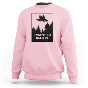 I want to Believe Funny Cat UFO Alien Space Sweatshirt TS01 Light Pink Print Your Wear