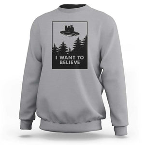 I want to Believe Funny Cat UFO Alien Space Sweatshirt TS01 Sport Gray Print Your Wear