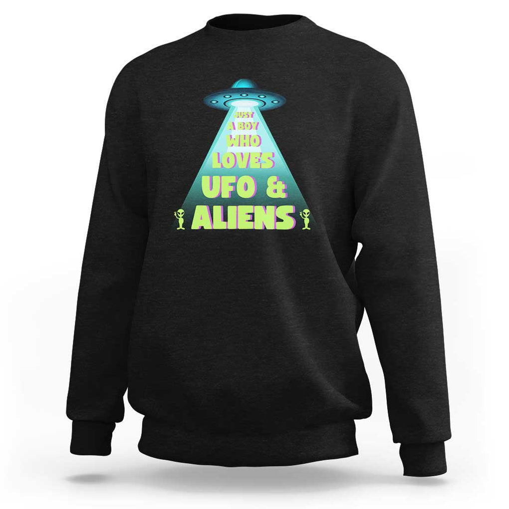 Just A Boy Who Loves UFO & Aliens Funny World UFO Day Sweatshirt TS01 Black Print Your Wear