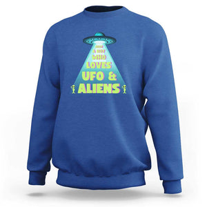 Just A Boy Who Loves UFO & Aliens Funny World UFO Day Sweatshirt TS01 Royal Blue Print Your Wear