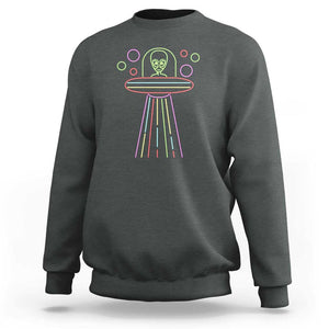 Neon Lights UFO Abduction Extraterrestrial Alien Believer Sweatshirt TS01 Dark Heather Print Your Wear