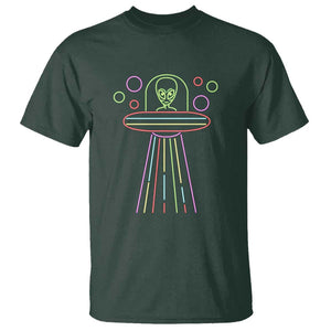 Neon Lights UFO Abduction Extraterrestrial Alien Believer T Shirt TS01 Dark Forest Green Print Your Wear