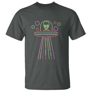 Neon Lights UFO Abduction Extraterrestrial Alien Believer T Shirt TS01 Dark Heather Print Your Wear