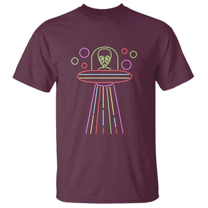 Neon Lights UFO Abduction Extraterrestrial Alien Believer T Shirt TS01 Maroon Print Your Wear