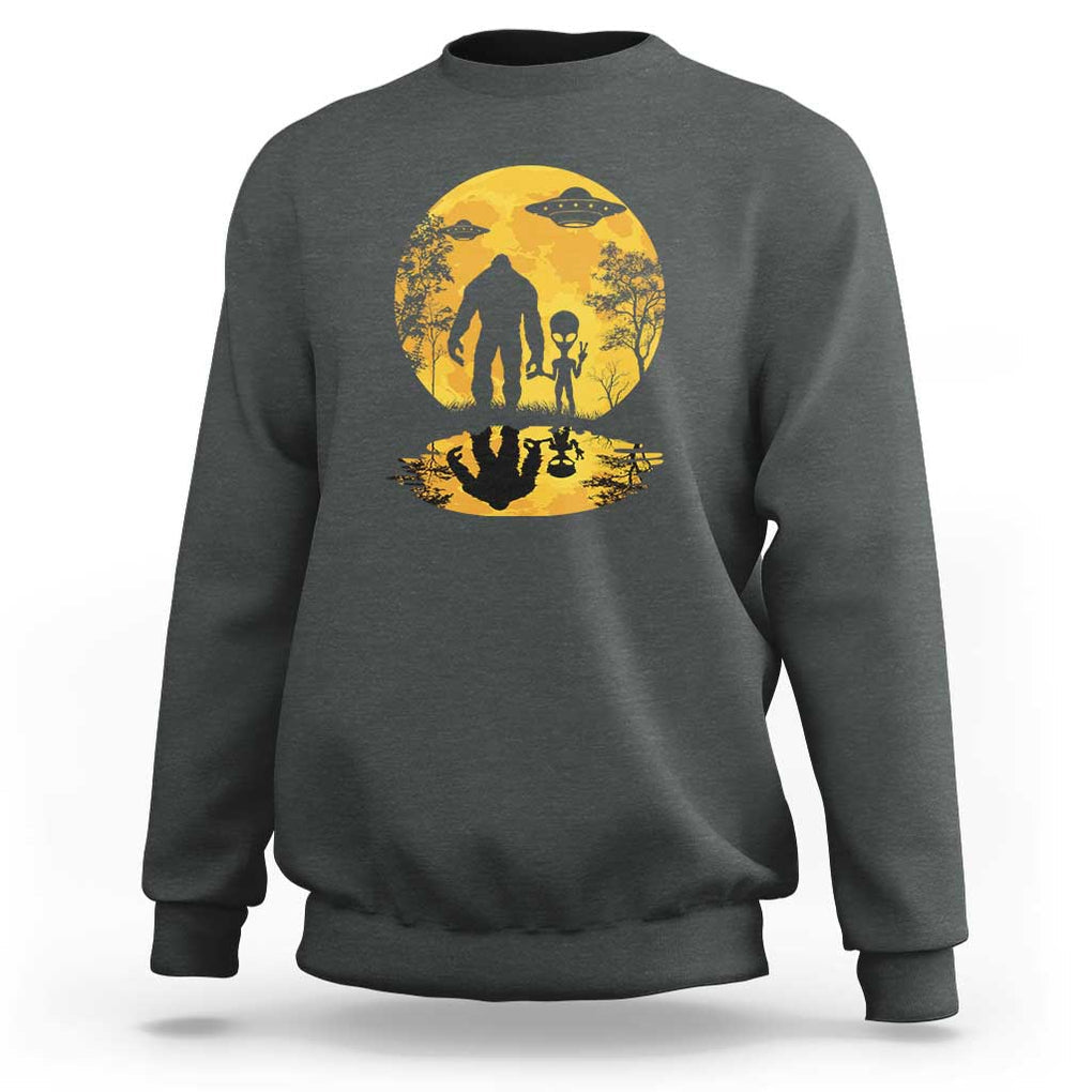 Alien Bigfoot Moon Sasquatch UFO Extraterrestrial Sweatshirt TS01 Dark Heather Print Your Wear