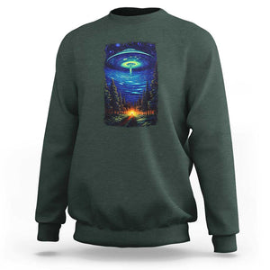 UFO Aliens Flying Saucer - Van Gogh Style - Starry Night Sweatshirt TS01 Dark Forest Green Print Your Wear