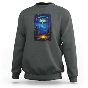 UFO Aliens Flying Saucer - Van Gogh Style - Starry Night Sweatshirt TS01 Dark Heather Print Your Wear