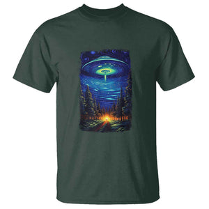 UFO Aliens Flying Saucer - Van Gogh Style - Starry Night T Shirt TS01 Dark Forest Green Print Your Wear