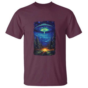 UFO Aliens Flying Saucer - Van Gogh Style - Starry Night T Shirt TS01 Maroon Print Your Wear