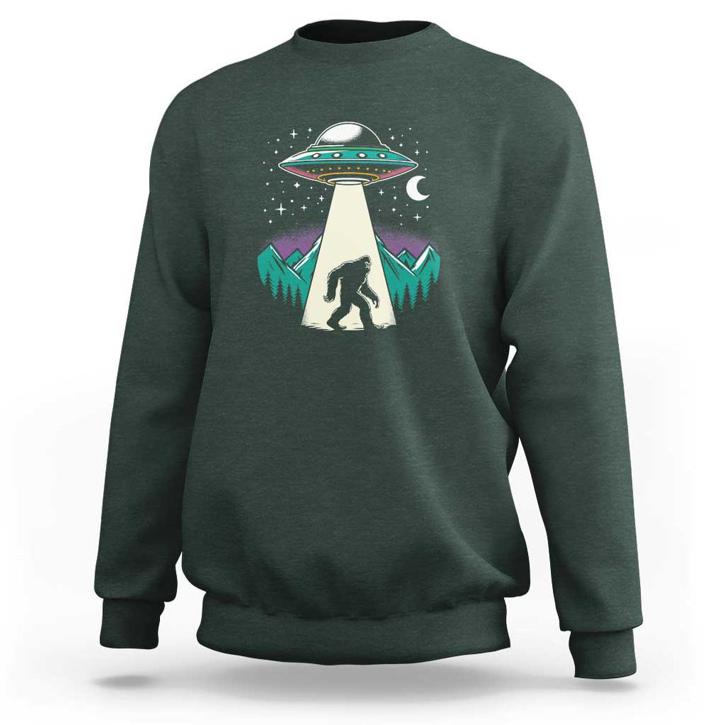UFO Bigfoot Alien Abduction Sweatshirt TS01 Dark Forest Green Print Your Wear