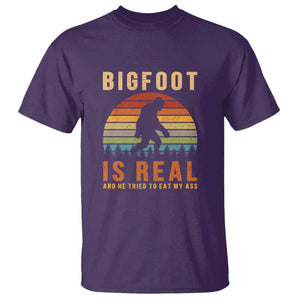 Bigfoot Is Real And He Tried To Eat My Ass Funny Sasquatch T Shirt TS01 Purple Print Your Wear