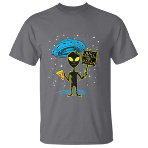 UFO Alien Just Here For The Pizza T Shirt TS01 Charcoal Print Your Wear