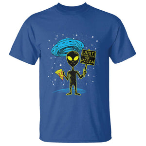 UFO Alien Just Here For The Pizza T Shirt TS01 Royal Blue Print Your Wear