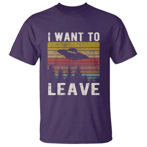 I Want To Leave Funny Retro Novelty Alien UFO Novelty Gift T Shirt TS01 Purple Print Your Wear