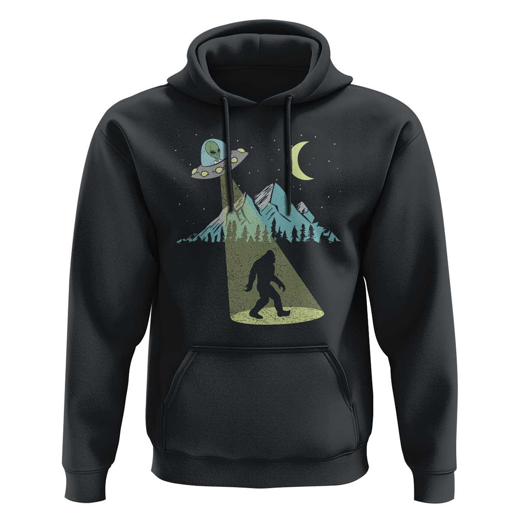 Bigfoot UFO Abduction Moon & Mountain Alien Vintage Graphic Hoodie TS01 Black Print Your Wear