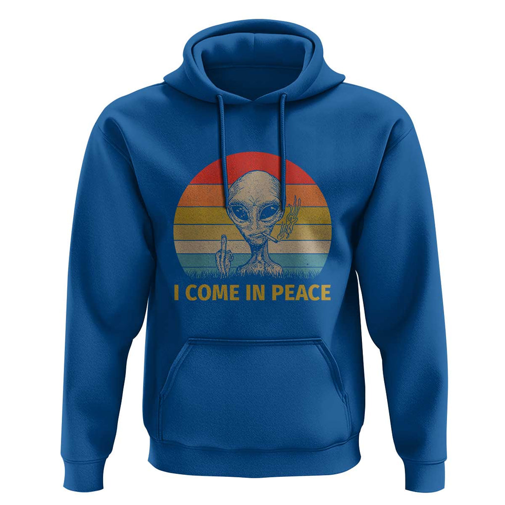 Vintage I Come in Peace Tshirt Alien Smoking Gift Hoodie TS01 Royal Blue Print Your Wear