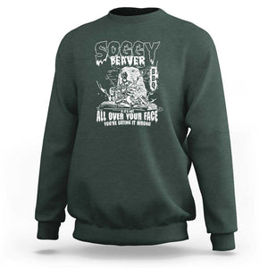 Soggy Beaver BBQ Sweatshirt It's Over Face The Beaver TS01 Dark Forest Green Print Your Wear