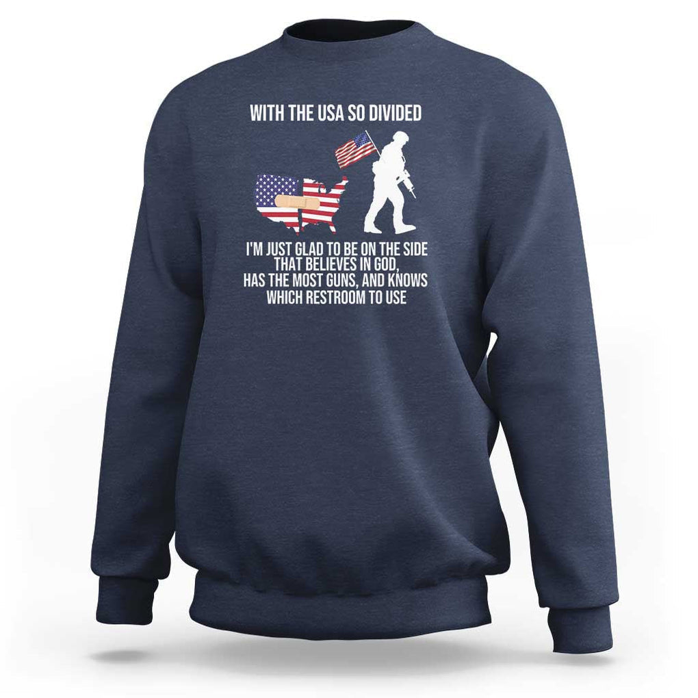 Patriotic USA Flag Sweatshirt Believe in God American Pride TS01 Navy Print Your Wear
