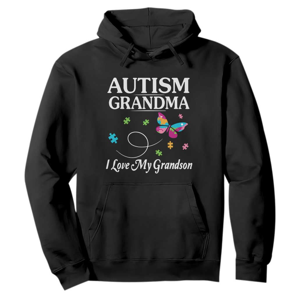 Autism Grandma Hoodie I Love My Grandson Butterfly Grandmother Love Support Accept TS01 Black Printyourwear