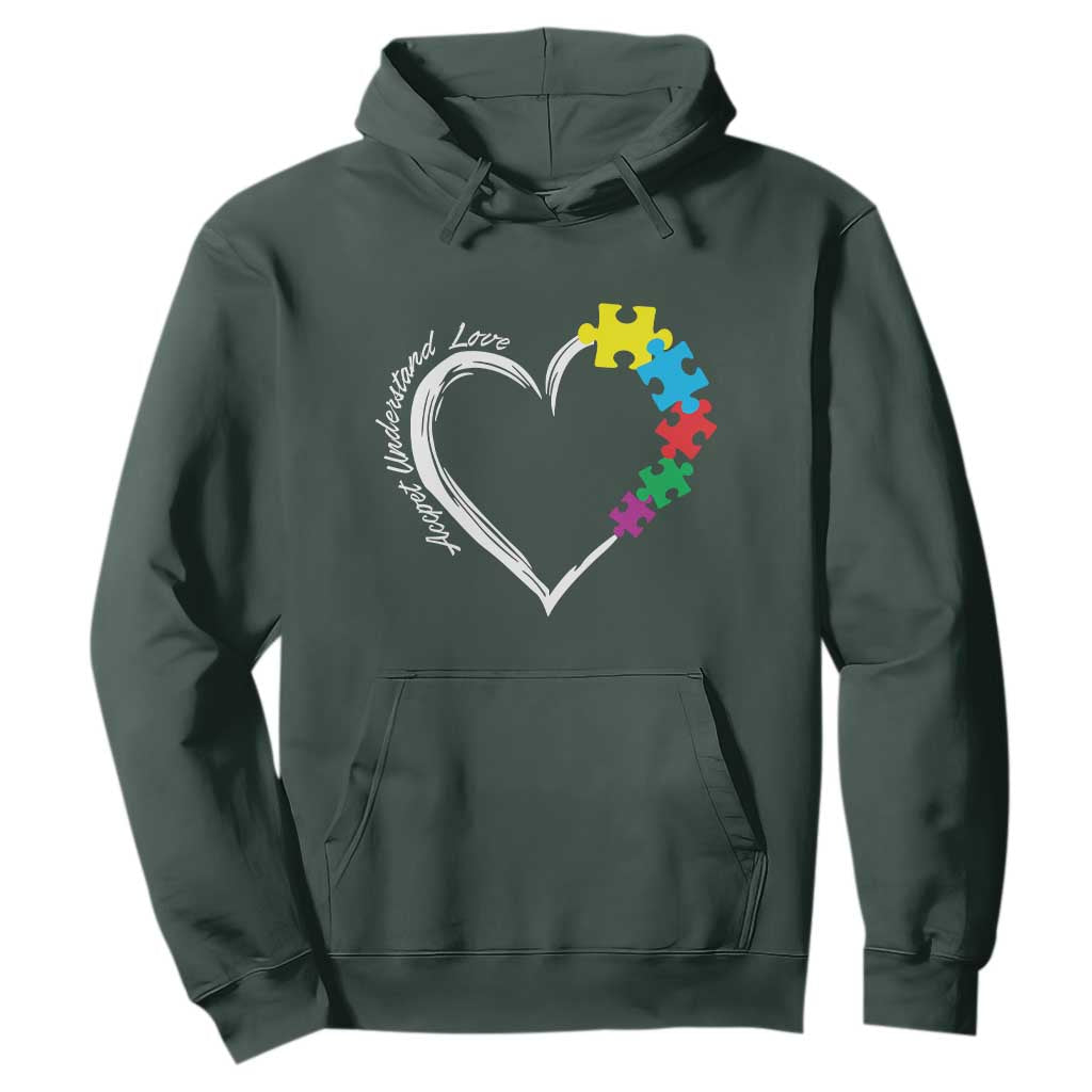 Autism Acceptance Hoodie Accept Understand Love Spectrum Jigsaw Puzzle Heart TS01 Dark Forest Green Printyourwear
