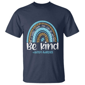 Autism Awareness T Shirt In A World Where You Can Be Anything Be Kind Blue Rainbow TS01 Navy Printyourwear