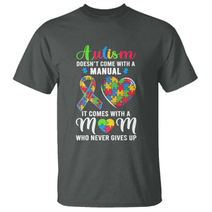 Autism Mom T Shirt It Doesn't Come With A Manual It Comes With A Mother Who Never Gives Up Puzzle Heart TS01 Dark Heather Printyourwear