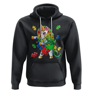 Unicorn Autism Hoodie His Fight is My Fight with Flossing Unicorn Puzzle Piece TS01 Black Printyourwear