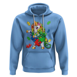 Unicorn Autism Hoodie His Fight is My Fight with Flossing Unicorn Puzzle Piece TS01 Carolina Blue Printyourwear