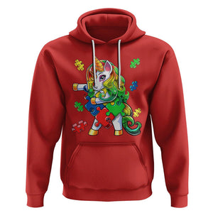 Unicorn Autism Hoodie His Fight is My Fight with Flossing Unicorn Puzzle Piece TS01 Red Printyourwear