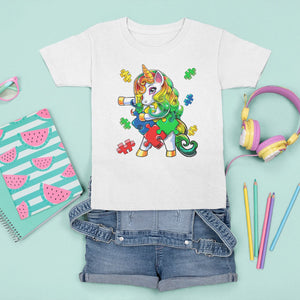 Unicorn Autism T Shirt For Kid His Fight is My Fight with Flossing Unicorn Puzzle Piece TS01 White Printyourwear