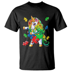 Unicorn Autism T Shirt His Fight is My Fight with Flossing Unicorn Puzzle Piece TS01 Black Printyourwear